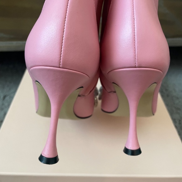 MACH & MACH Pink Leather Double Bow Crystal Bootie - Picture 8 of 11
